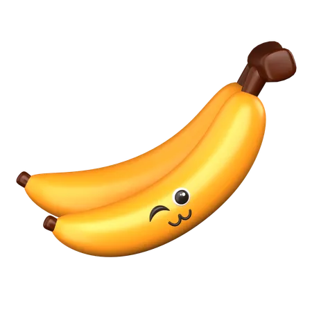 Cute Banana Wink 3 D Cute Food Icon 3D Icon