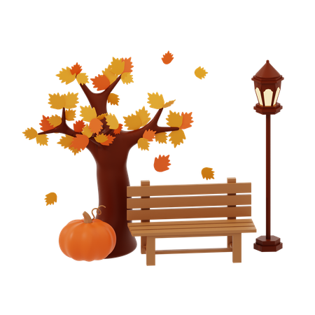 Banc et arbre en automne  3D Icon