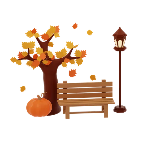 Banc et arbre en automne  3D Icon