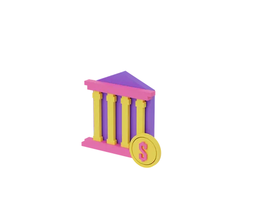 Icono De Moneda De Dolar Y Banco 3 D 3D Illustration
