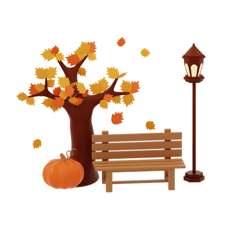 Banco y árbol en otoño  3D Icon