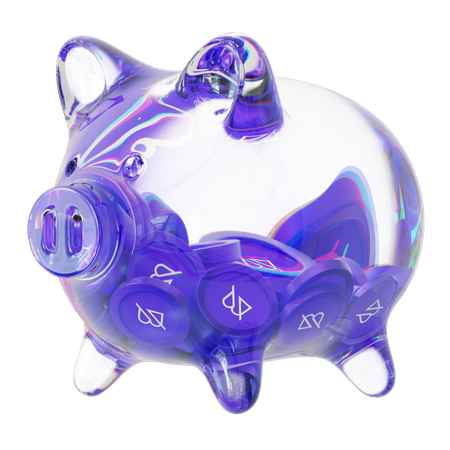 Band Clear Glass Piggy Bank With Decreasing Piles Of Crypto Coins  3D Icon