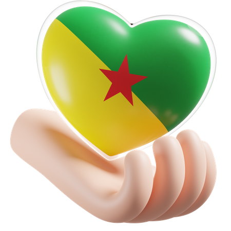 Cuidados com as mãos e o coração da bandeira da Guiana Francesa  3D Icon