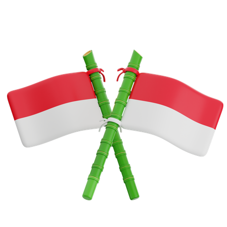 Bandeira da Indonésia com bambu  3D Icon