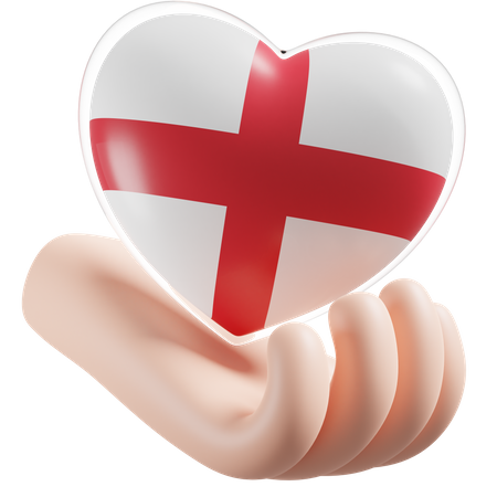 Cuidados com as mãos e coração com bandeira da Inglaterra  3D Icon