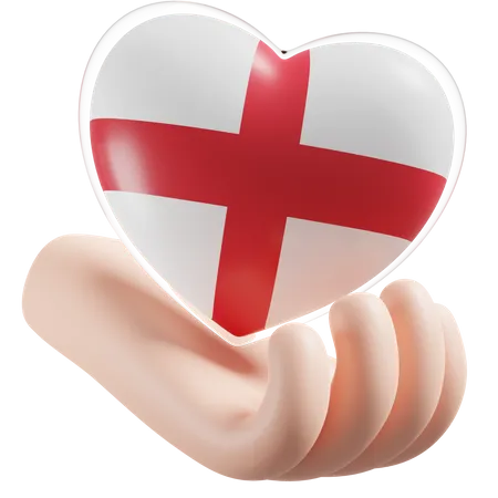 Cuidados com as mãos e coração com bandeira da Inglaterra  3D Icon