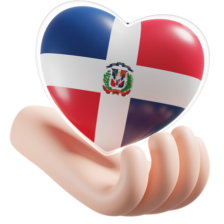 Cuidados com as mãos e coração com bandeira da República Dominicana  3D Icon