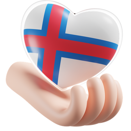 Cuidados com as mãos e coração com bandeira das Ilhas Faroé  3D Icon