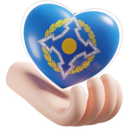 Bandeira de cuidados com as mãos e o coração da organização do Tratado de Segurança Coletiva  3D Icon