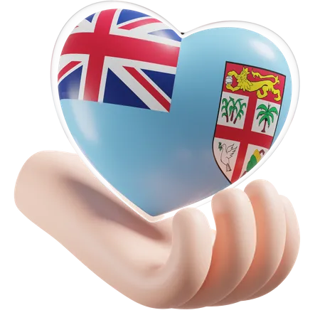 Cuidados com as mãos e o coração da bandeira de Fiji  3D Icon