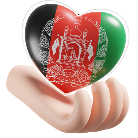 Cuidados com as mãos e o coração da bandeira do Afeganistão  3D Icon