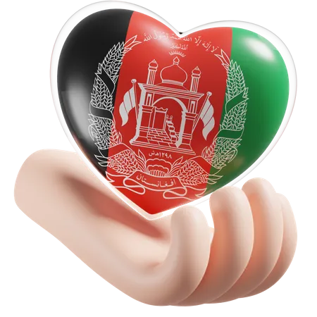 Cuidados com as mãos e o coração da bandeira do Afeganistão  3D Icon