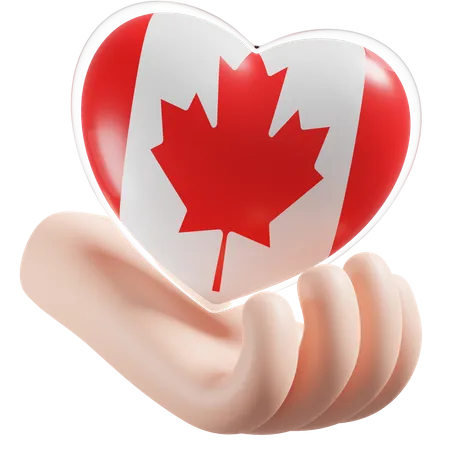 Cuidados com as mãos e o coração da bandeira do Canadá  3D Icon