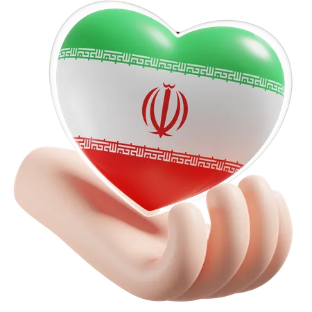 Cuidados com as mãos e coração com bandeira do Irã  3D Icon
