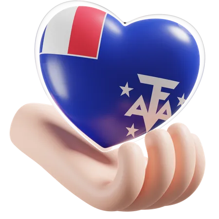 Bandeira das Terras Austrais e Antárticas da França, Coração e Cuidados com as Mãos  3D Icon