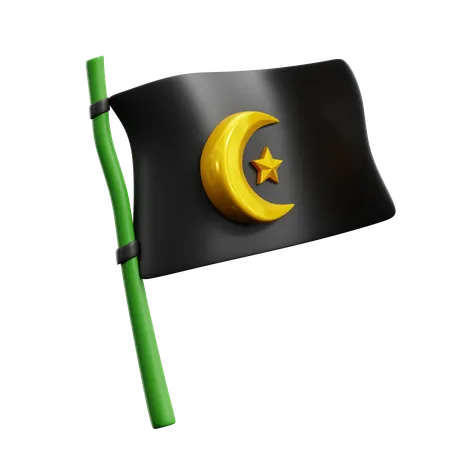 Bandeira Islamica Com Simbolo De Lua Crescente Para Identidade Da Comunidade Muculmana 3 D Icone Ilustracao Render Design 3D Icon
