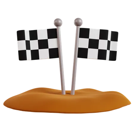 Bandeiras de corrida na base laranja  3D Icon