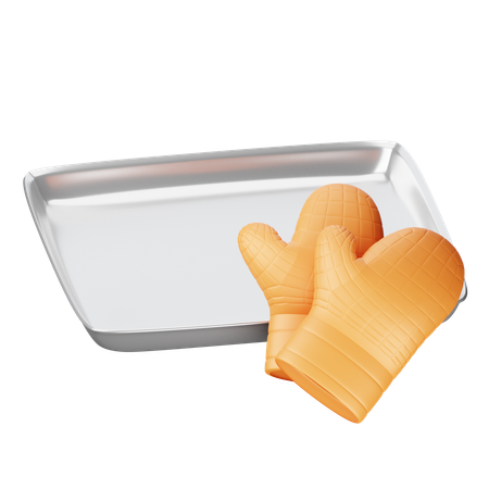 Bandeja para horno con guantes de cocina  3D Icon