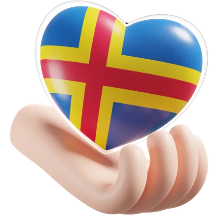 Cuidado de las manos del corazón de la bandera de Aland  3D Icon