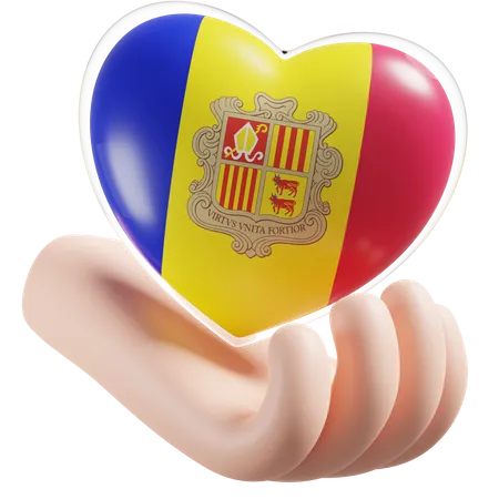 Cuidado de las manos del corazón de la bandera de Andorra  3D Icon