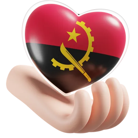 Cuidado de las manos del corazón de la bandera de Angola  3D Icon