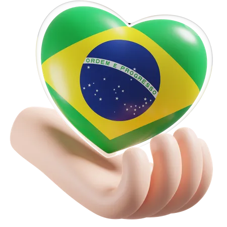 Cuidado de las manos del corazón de la bandera de Brasil  3D Icon