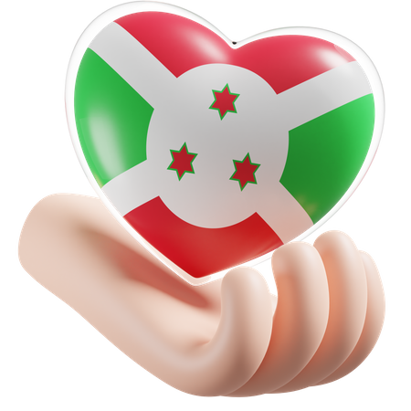 Cuidado de las manos del corazón de la bandera de Burundi  3D Icon