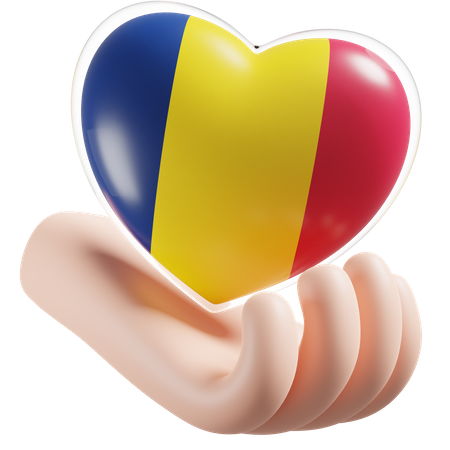 Cuidado de las manos del corazón de la bandera de Chad  3D Icon
