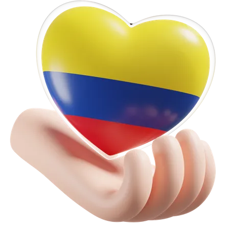 Cuidado de las manos del corazón de la bandera de Colombia  3D Icon