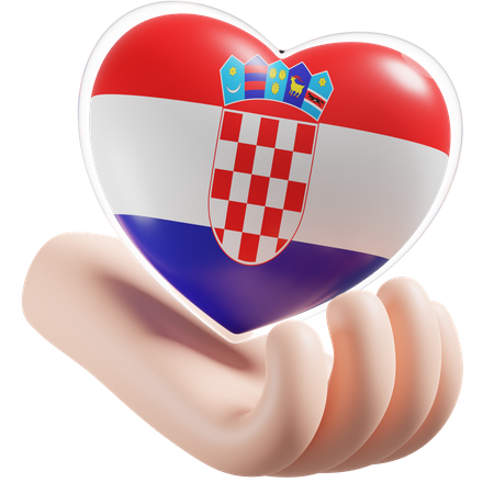 Cuidado de las manos del corazón de la bandera de Croacia  3D Icon