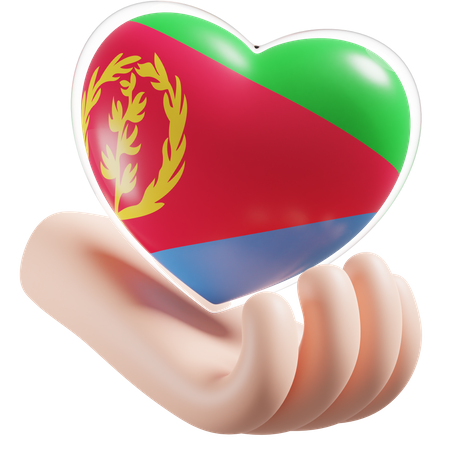 Cuidado de las manos del corazón de la bandera de Eritrea  3D Icon