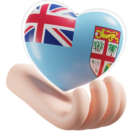 Cuidado de las manos del corazón de la bandera de Fiji  3D Icon