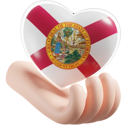 Cuidado de las manos del corazón de la bandera de Florida  3D Icon