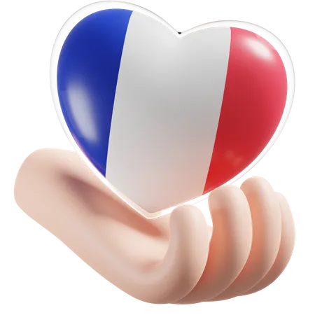 Cuidado de las manos del corazón de la bandera de Francia  3D Icon