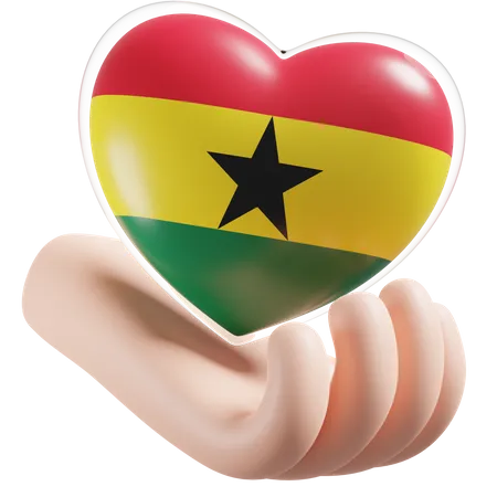 Cuidado de las manos del corazón de la bandera de Ghana  3D Icon