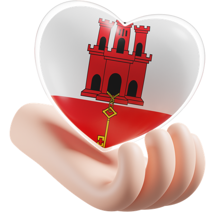 Cuidado de las manos del corazón de la bandera de Gibraltar  3D Icon