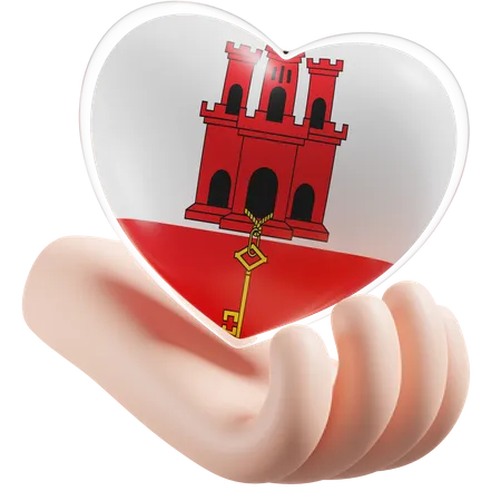 Cuidado de las manos del corazón de la bandera de Gibraltar  3D Icon