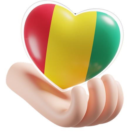 Cuidado de las manos del corazón de la bandera de Guinea  3D Icon