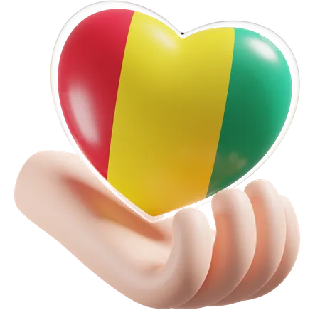 Cuidado de las manos del corazón de la bandera de Guinea  3D Icon