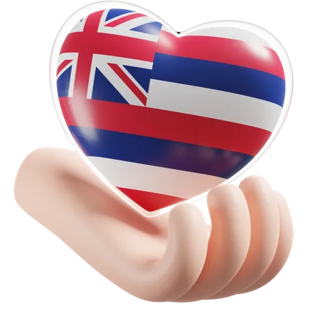 Cuidado de las manos del corazón de la bandera de Hawaii  3D Icon