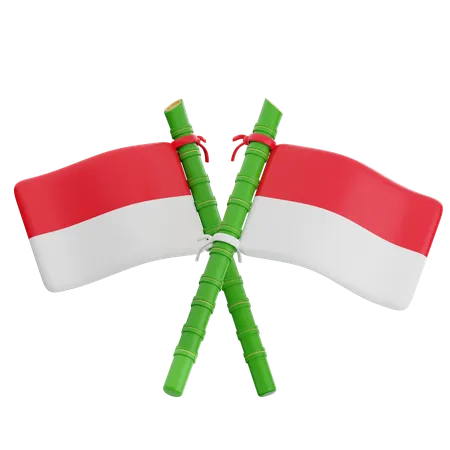 Bandera de Indonesia con bambú  3D Icon