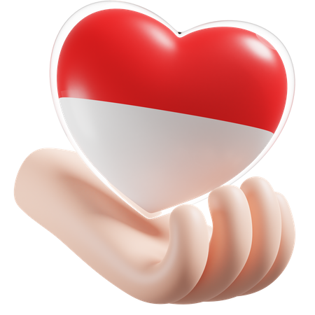 Cuidado de las manos del corazón de la bandera de Indonesia  3D Icon