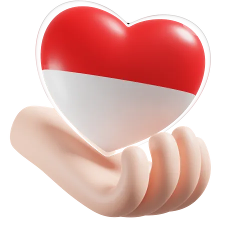 Cuidado de las manos del corazón de la bandera de Indonesia  3D Icon