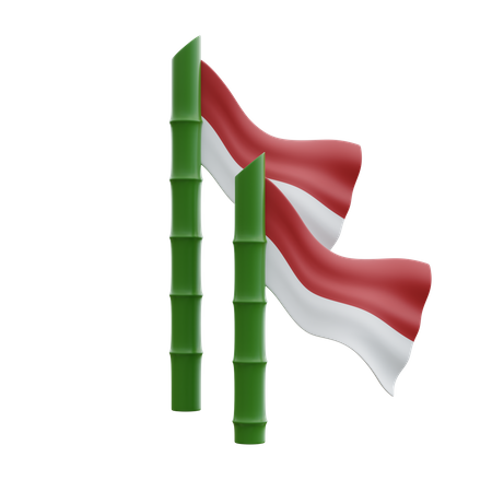 Bandera de indonesia en poste de bambú  3D Icon