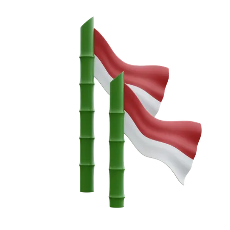 Bandera de indonesia en poste de bambú  3D Icon