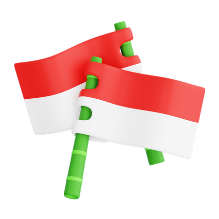 Bandera de Indonesia sobre bambúes  3D Icon