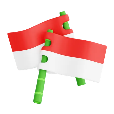 Bandera de Indonesia sobre bambúes  3D Icon