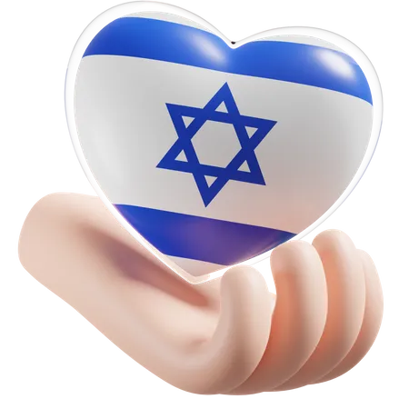 Cuidado de las manos del corazón de la bandera de Israel  3D Icon