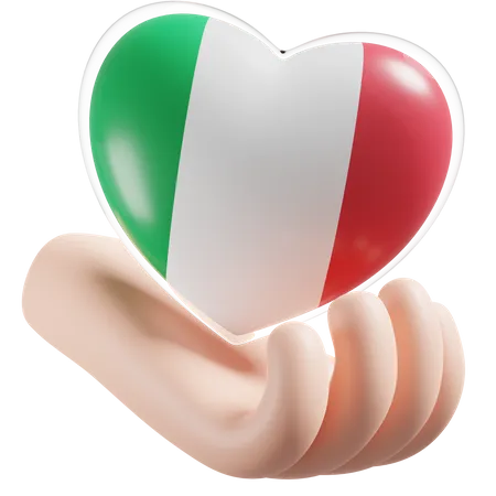 Cuidado de las manos del corazón de la bandera de Italia  3D Icon