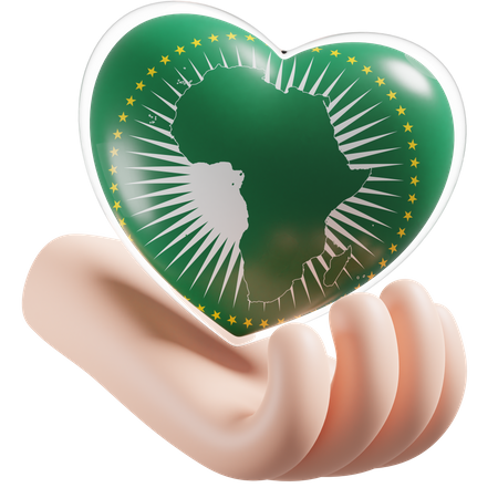 Cuidado de las manos del corazón de la bandera de la Unión Africana  3D Icon